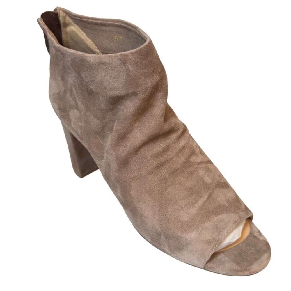 VAN ELi Women's Shoes Peep Toe Ankle Boots Beige Suede Size 8.5